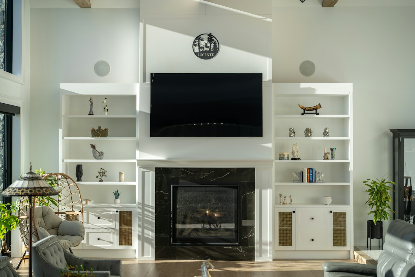 TV mounted above a fireplace